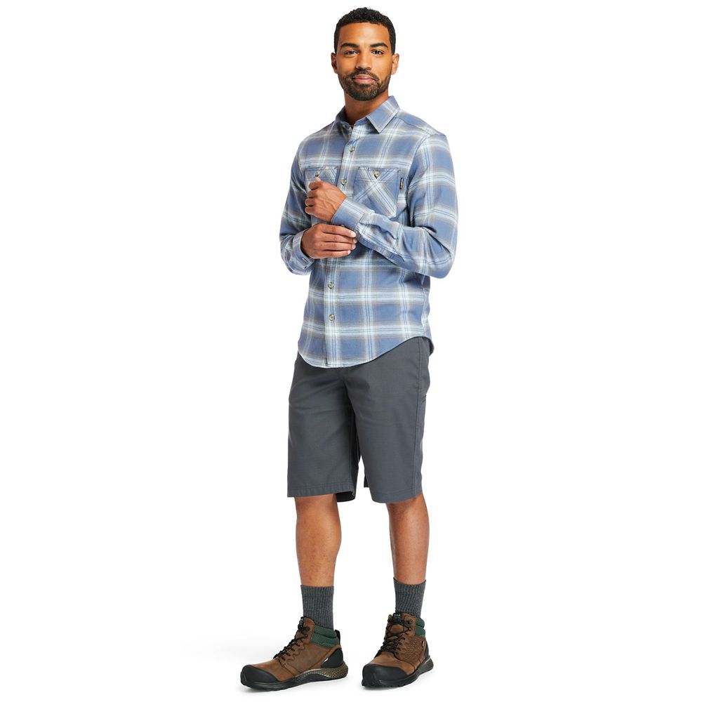 Timberland Mens Shirts PRO® Woodfort Flex Flannel Work - Blue/White - India TP4865017